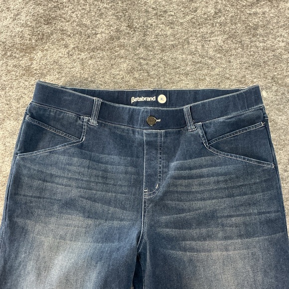 Betabrand Elastic Waist Casual Everyday Dark Wash Straight Leg Blue Jeans  XL - Picture 2 of 4